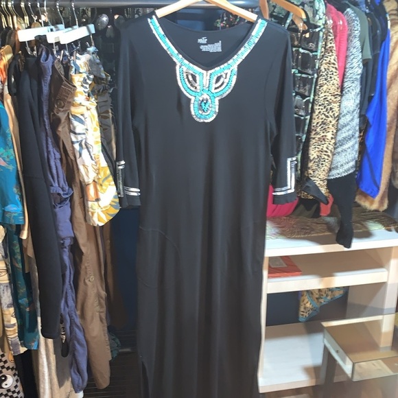 Patio Casuals by Cabernet Maxi Dress w/Turquoise & Silver Beading Sequin Detail - Picture 15 of 15